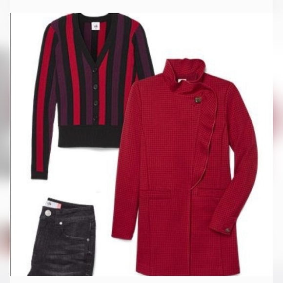 CAbi Royal Colorblock Striped Button Front Rib Knit Pullover Sweater SZ Medium - Picture 13 of 15